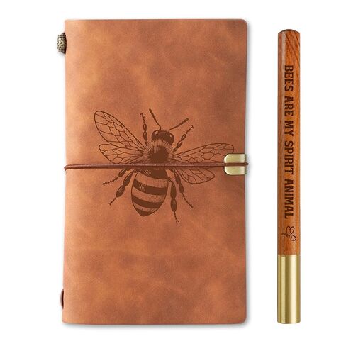 Bee Gifts Journal for Bee Lover, Gifts for Appreciation, Congratulations, Christmas and Birthday, Leather Journal Notebook with Pen, Refillable Sketchbook, Travel Diary, Lined Planner, 7x5 Inches in Saudi Arabia