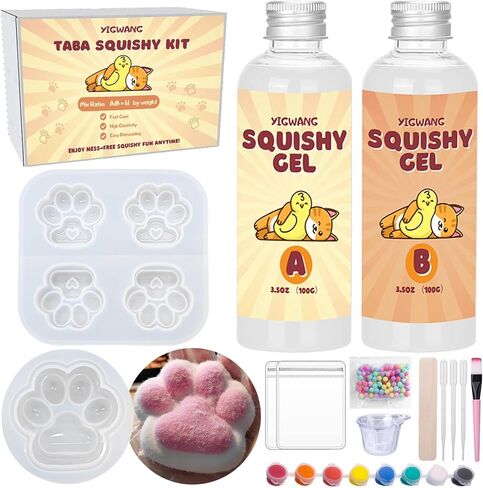YIGWANG Taba Squishy Kit Liquid Silicone for Squishy Maker with Cat's Paw Mold Squishy Making Kit with Flocking Powder DIY Decompression Gift in Saudi Arabia