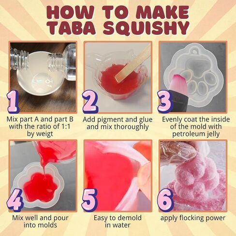YIGWANG Taba Squishy Kit Liquid Silicone for Squishy Maker with Cat's Paw Mold Squishy Making Kit with Flocking Powder DIY Decompression Gift in Saudi Arabia
