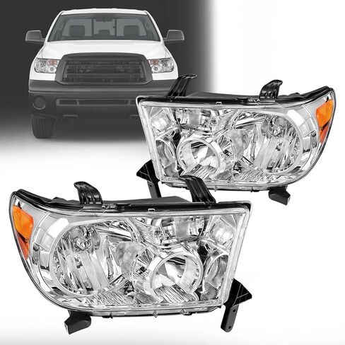 Headlight Assembly for 2005-2006 Toyota Tundra Double/Crew Cab and 2005-2007 Sequoia Headlamp Replacement - Chrome Housing, Clear Lens (Not compatible with Regular Cab and Access Cab) in Saudi Arabia