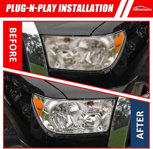 Headlight Assembly for 2005-2006 Toyota Tundra Double/Crew Cab and 2005-2007 Sequoia Headlamp Replacement - Chrome Housing, Clear Lens (Not compatible with Regular Cab and Access Cab) in Saudi Arabia
