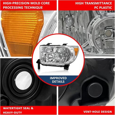 Headlight Assembly for 2005-2006 Toyota Tundra Double/Crew Cab and 2005-2007 Sequoia Headlamp Replacement - Chrome Housing, Clear Lens (Not compatible with Regular Cab and Access Cab) in Saudi Arabia