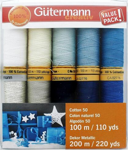 مجموعة 50 خيط للعطلات من القطن من Gutermann - 10 بكرات - المجموعة 2 - فضي معدني in Saudi Arabia