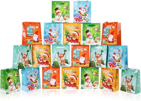 CCINEE 20pcs Christmas Mini Gift Bags with Handles, Small Xmas Paper Gift Bag Bulk for Presents Reusable Christmas Treat Bags with Tags for Holiday Party Favors Holiday Presents Wrapping in Saudi Arabia
