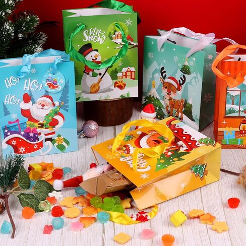 CCINEE 20pcs Christmas Mini Gift Bags with Handles, Small Xmas Paper Gift Bag Bulk for Presents Reusable Christmas Treat Bags with Tags for Holiday Party Favors Holiday Presents Wrapping in Saudi Arabia