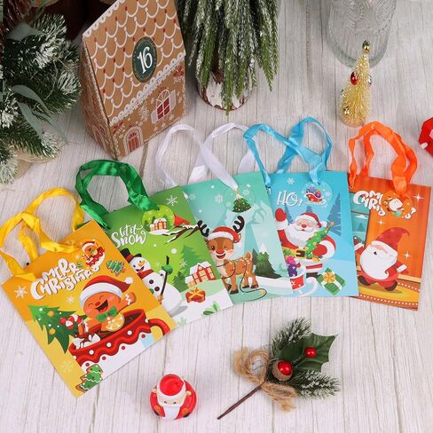 CCINEE 20pcs Christmas Mini Gift Bags with Handles, Small Xmas Paper Gift Bag Bulk for Presents Reusable Christmas Treat Bags with Tags for Holiday Party Favors Holiday Presents Wrapping in Saudi Arabia
