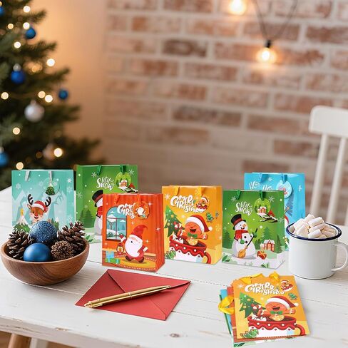CCINEE 20pcs Christmas Mini Gift Bags with Handles, Small Xmas Paper Gift Bag Bulk for Presents Reusable Christmas Treat Bags with Tags for Holiday Party Favors Holiday Presents Wrapping in Saudi Arabia
