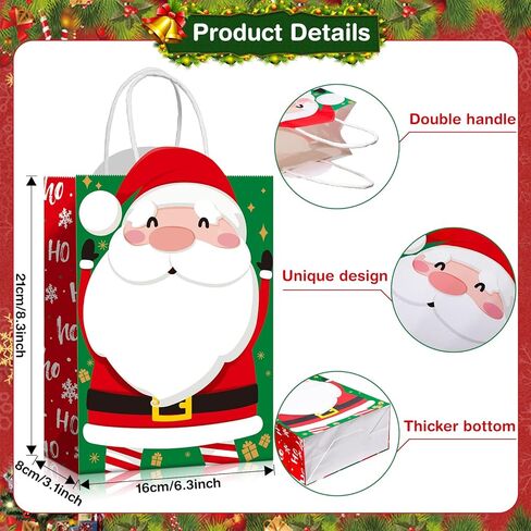 Funrous 18 Pack 36 Pack Christmas Gift Bags 6 Designs Christmas Kraft Paper Bags Xmas Treat Goodie Favors with Handles for Winter Holiday Snacks Gift Party Supplies, 8.6 x 6.3 x 3.2 Inch in Saudi Arabia