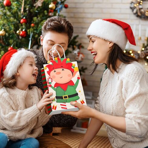 Funrous 18 Pack 36 Pack Christmas Gift Bags 6 Designs Christmas Kraft Paper Bags Xmas Treat Goodie Favors with Handles for Winter Holiday Snacks Gift Party Supplies, 8.6 x 6.3 x 3.2 Inch in Saudi Arabia