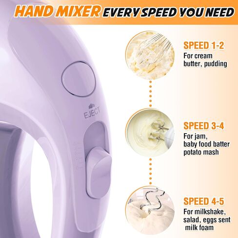 Kitchen Mixer Electric Handheld - Portable Hand Mixer Electric with 5 Stainless Steel Accessories Whisk, Food Beater for Whipping Mixing Cookies Cakes Eggs Dough in Kuwait