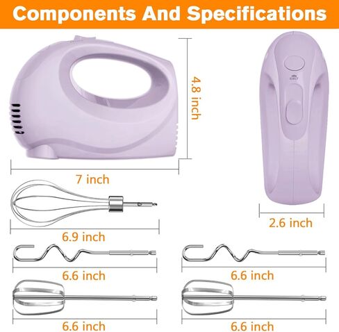 Kitchen Mixer Electric Handheld - Portable Hand Mixer Electric with 5 Stainless Steel Accessories Whisk, Food Beater for Whipping Mixing Cookies Cakes Eggs Dough in Kuwait