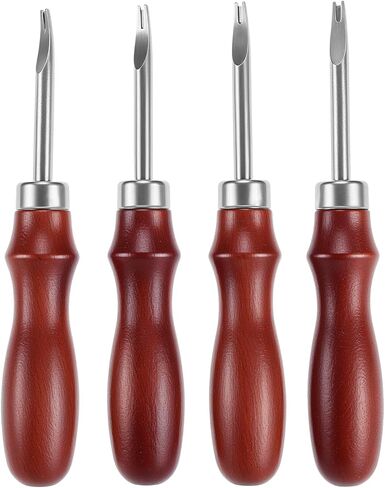 QWORK Leather Edge Bevelers Set, 4pc High Carbon Steel Edge Skiving Tools with Wood Handles, 0.8mm 1mm 1.2mm 1.4mm Leather Craft Keen Edge Cutting in Saudi Arabia