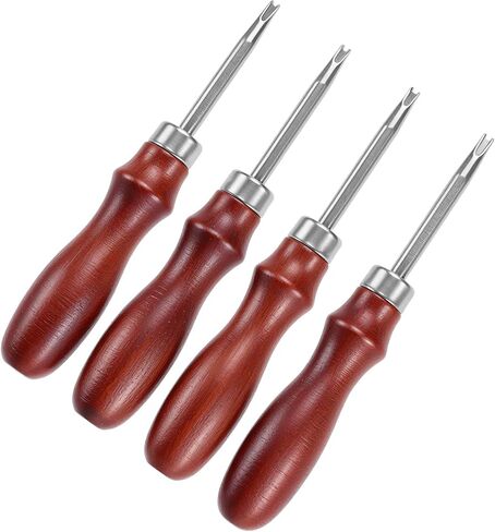 QWORK Leather Edge Bevelers Set, 4pc High Carbon Steel Edge Skiving Tools with Wood Handles, 0.8mm 1mm 1.2mm 1.4mm Leather Craft Keen Edge Cutting in Saudi Arabia