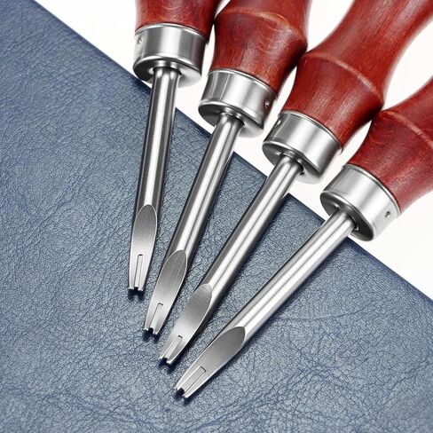 QWORK Leather Edge Bevelers Set, 4pc High Carbon Steel Edge Skiving Tools with Wood Handles, 0.8mm 1mm 1.2mm 1.4mm Leather Craft Keen Edge Cutting in Saudi Arabia