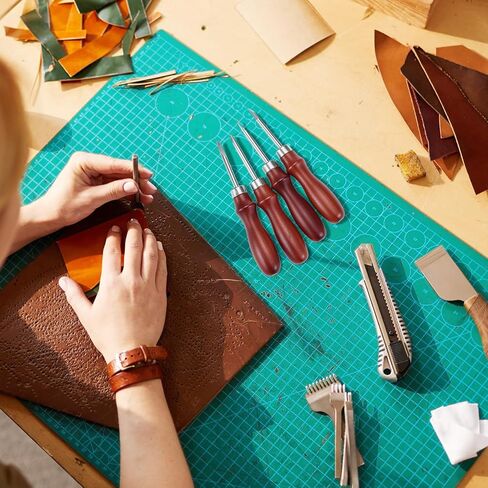 QWORK Leather Edge Bevelers Set, 4pc High Carbon Steel Edge Skiving Tools with Wood Handles, 0.8mm 1mm 1.2mm 1.4mm Leather Craft Keen Edge Cutting in Saudi Arabia