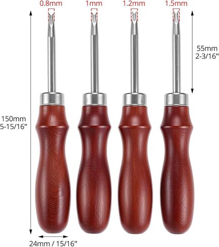 QWORK Leather Edge Bevelers Set, 4pc High Carbon Steel Edge Skiving Tools with Wood Handles, 0.8mm 1mm 1.2mm 1.4mm Leather Craft Keen Edge Cutting in Saudi Arabia
