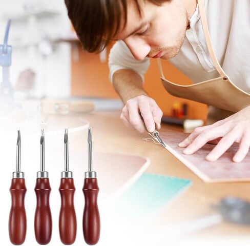 QWORK Leather Edge Bevelers Set, 4pc High Carbon Steel Edge Skiving Tools with Wood Handles, 0.8mm 1mm 1.2mm 1.4mm Leather Craft Keen Edge Cutting in Saudi Arabia