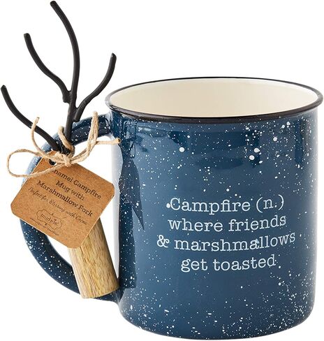 Mud Pie Smores Enamel Set, mug 16 oz | fork 5 1/2", White in Saudi Arabia