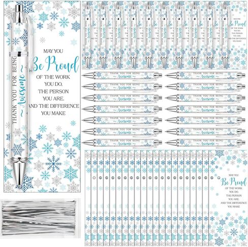 Tenceur 30 Sets Christmas Employee Appreciation Pens Gifts Bulk Coworker Teacher Snowflake Thank You Winter Inspirational Ballpoint Pens with Cards and Ties for Team Nurse Staff(Blue and Silver) in Saudi Arabia