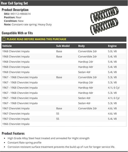 Rear Coil Spring Set of 2 - Compatible with 1966-1968 Chevy Impala in Saudi Arabia