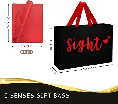 5 Senses Gift Bags Five Senses Gift Bags with Tissue Paper, Rose Petals, Balloons LED Tea Lights Party Decorations for Him Husband Boyfriend (Red black) in Kuwait