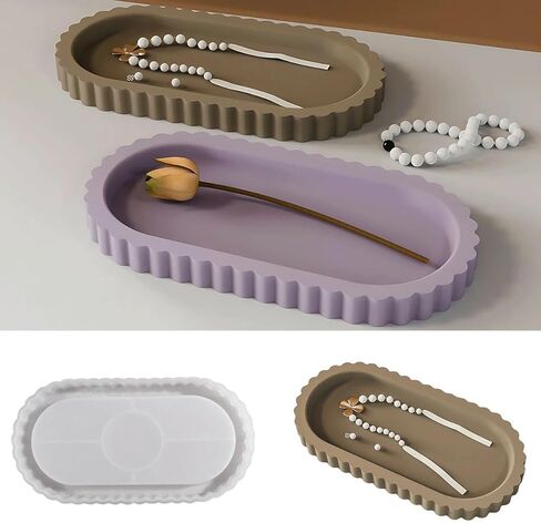 1pc Elliptical Lace Tray Mold DIY Drip Glue Mold Elliptical Lace Tray Silicone Mirror Resin Gypsum in Saudi Arabia