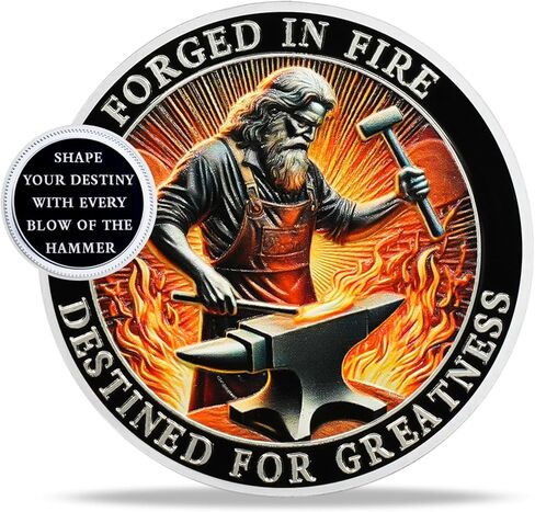 Challenge Coin with Blacksmith Hammering, Forged in Fire Coin Challenge Coins, Inspirational Challenge Coins for Workers, Coworkers, Friends, Family, 1 Pcs & Includes Acrylic Box in Saudi Arabia