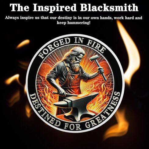 Challenge Coin with Blacksmith Hammering, Forged in Fire Coin Challenge Coins, Inspirational Challenge Coins for Workers, Coworkers, Friends, Family, 1 Pcs & Includes Acrylic Box in Saudi Arabia