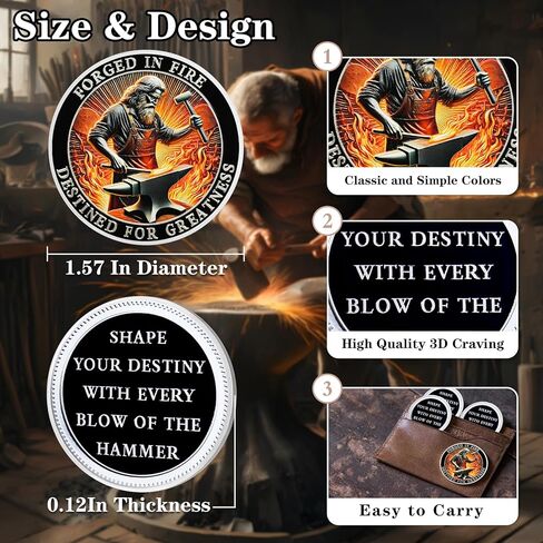 Challenge Coin with Blacksmith Hammering, Forged in Fire Coin Challenge Coins, Inspirational Challenge Coins for Workers, Coworkers, Friends, Family, 1 Pcs & Includes Acrylic Box in Saudi Arabia