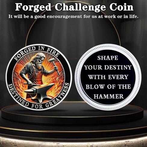 Challenge Coin with Blacksmith Hammering, Forged in Fire Coin Challenge Coins, Inspirational Challenge Coins for Workers, Coworkers, Friends, Family, 1 Pcs & Includes Acrylic Box in Saudi Arabia