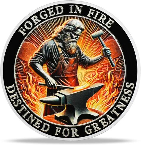 Challenge Coin with Blacksmith Hammering, Forged in Fire Coin Challenge Coins, Inspirational Challenge Coins for Workers, Coworkers, Friends, Family, 1 Pcs & Includes Acrylic Box in Saudi Arabia