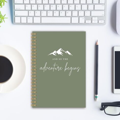 BEHIFL Green Adventure Travel Camping Spiral Notebook Journal، مجلة هدايا المسافرين العربة، وهكذا تبدأ المغامرة دفتر الملاحظات، هدايا لمحبي التخييم، 5.5 × 8.3 بوصة in Saudi Arabia