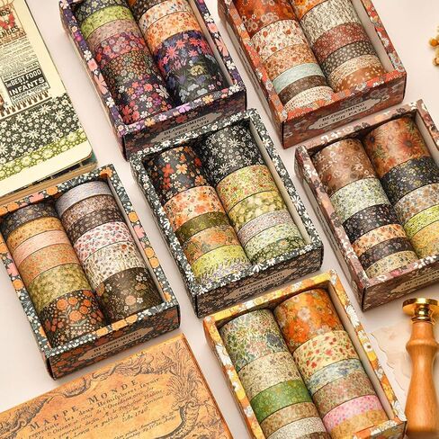 12 Rolls Vintage Washi Tape Set Floral Letter Flower Writable DIY Crafts Decorative Tapes for Scrapbook Junk Journal Supplies in Saudi Arabia
