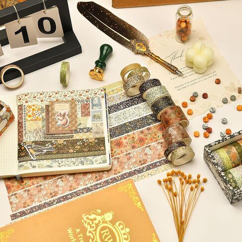 12 Rolls Vintage Washi Tape Set Floral Letter Flower Writable DIY Crafts Decorative Tapes for Scrapbook Junk Journal Supplies in Saudi Arabia