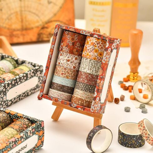 12 Rolls Vintage Washi Tape Set Floral Letter Flower Writable DIY Crafts Decorative Tapes for Scrapbook Junk Journal Supplies in Saudi Arabia