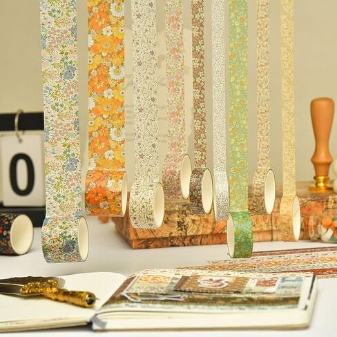 12 Rolls Vintage Washi Tape Set Floral Letter Flower Writable DIY Crafts Decorative Tapes for Scrapbook Junk Journal Supplies in Saudi Arabia