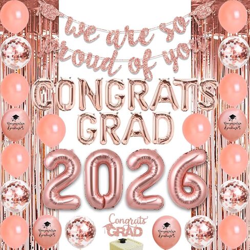 Graduation Decorations 2024 Rose Gold Congrats Grad Party Supplies We are So Proud of You Banner Congrats Grad Cake Topper Balloon 2024 Foil Balloon for School Graduation Party in Saudi Arabia