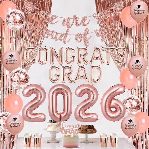 Graduation Decorations 2024 Rose Gold Congrats Grad Party Supplies We are So Proud of You Banner Congrats Grad Cake Topper Balloon 2024 Foil Balloon for School Graduation Party in Saudi Arabia