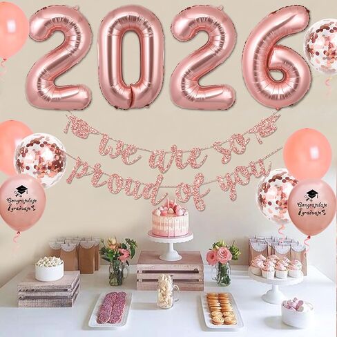 Graduation Decorations 2024 Rose Gold Congrats Grad Party Supplies We are So Proud of You Banner Congrats Grad Cake Topper Balloon 2024 Foil Balloon for School Graduation Party in Saudi Arabia