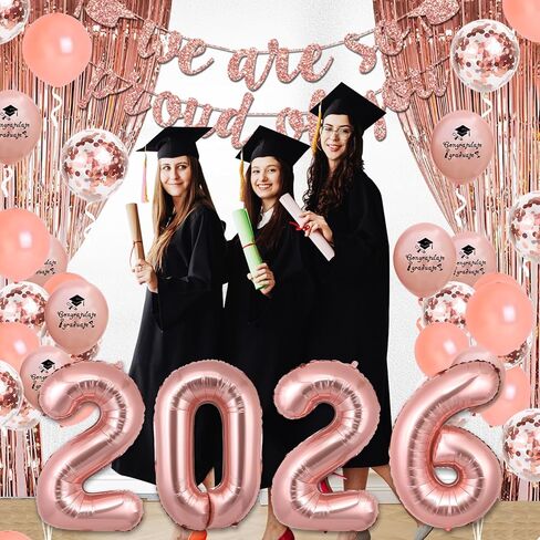 Graduation Decorations 2024 Rose Gold Congrats Grad Party Supplies We are So Proud of You Banner Congrats Grad Cake Topper Balloon 2024 Foil Balloon for School Graduation Party in Saudi Arabia