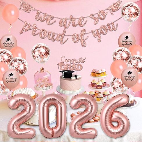 Graduation Decorations 2024 Rose Gold Congrats Grad Party Supplies We are So Proud of You Banner Congrats Grad Cake Topper Balloon 2024 Foil Balloon for School Graduation Party in Saudi Arabia