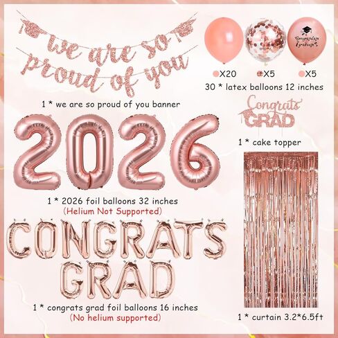 Graduation Decorations 2024 Rose Gold Congrats Grad Party Supplies We are So Proud of You Banner Congrats Grad Cake Topper Balloon 2024 Foil Balloon for School Graduation Party in Saudi Arabia