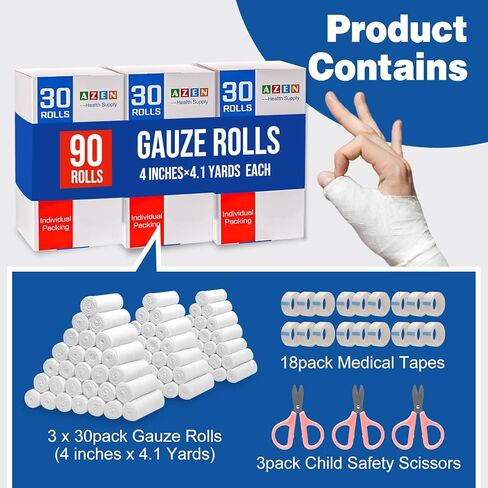 AZEN 25 Pack Gauze Rolls Bandages, 3 in x 4.1 Yards, Bandage Wrap Vet Wrap, Mummy Wrap in Saudi Arabia
