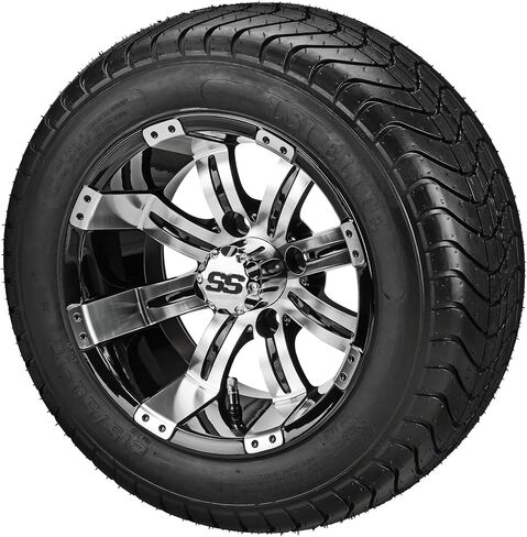 عربة RM مقاس 12 بوصة كازينو أبيض/أسود على إطارات 215/40-12 LSI Elite (مجموعة من 4)، تناسب عربات Club Car وEZGo، ومجموعة إطارات وعجلات عربة الجولف in Saudi Arabia