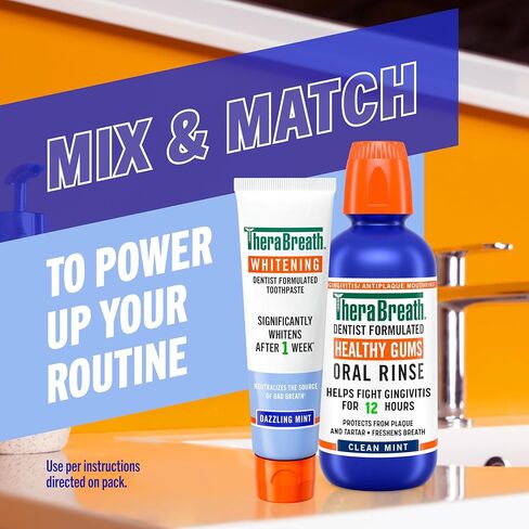 TheraBreath Whitening Mouthwash, Dazzling Mint, Dentist Formulated, 16 Fl Oz (2-Pack) in Kuwait