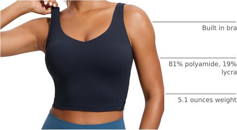 CRZ YOGA Butterluxe Womens V Neck Longline Sports Bra - Padded Workout Crop Tank Top with Built in Bra in Saudi Arabia