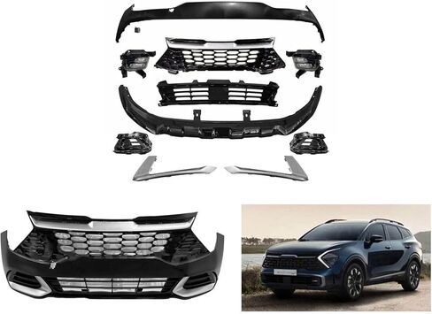 Complete Front Bumper Set Compatible with 2023-2024 Kia Sportage, Unpainted ABS Plastic, Replace OE# K1014115-A Without Sensor Holes in Saudi Arabia