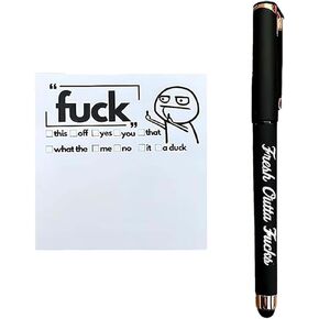 Fresh Outta Fucks Pad and Pen Funny Sticky Notes and Pen Set White Elephant Gift Novelty Pen Funny Desk Accessory Fun Gifts for Friends (Black) in Saudi Arabia