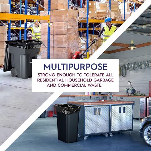 Ox Plastics Trash Can Liners Bags - 60 Gallon Capacity & 3mil Thick Extra Heavy Duty Strength - Large Garbage, Leak-Proof & Durable, House & Commercial Use Bags Black in Kuwait