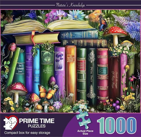لغز الصور المقطوعة 1000 قطعة للبالغين - الزهور البرية والفطر والكتب في الطبيعة - لغز التحدي - مكتبة الفراشة السحرية مع النباتات والزهور - لغز البالغين 1000 قطعة. 20x27 بوصة in Kuwait